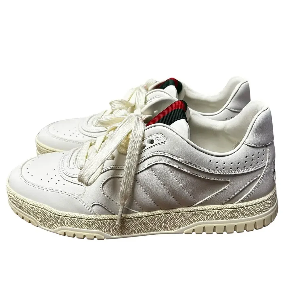 Gucci White Re-Web Low Top Leather Lace Up Sneakers Mens 39 / US 5.5